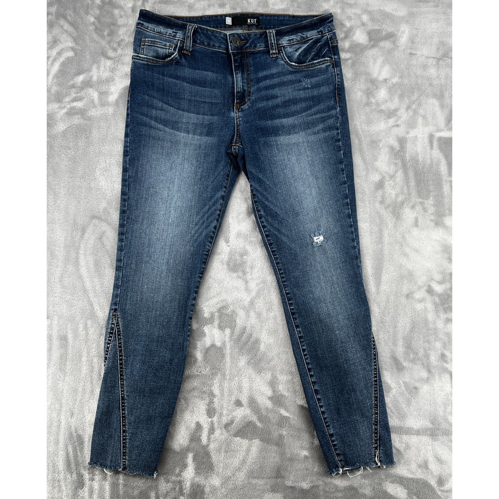 Kut From The Kloth Connie Ankle Skinny Jeans Womens 10 Blue Stretch Raw Hem